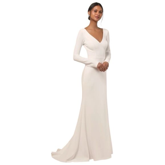 Lulus Feeling of Forever Maxi Dress Womens 3X White L/S Mermaid Wedding Gown - Picture 4 of 10